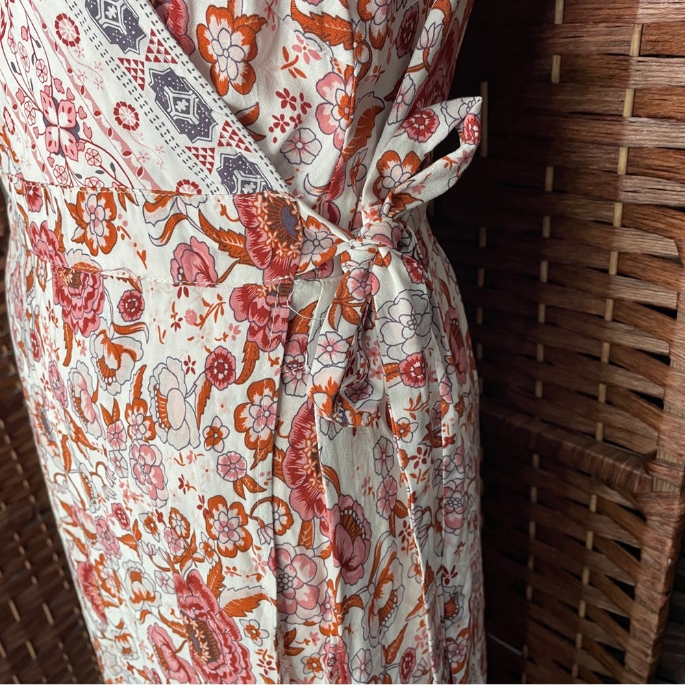 Zesica Floral Wrap Maxi Dress V-neckline, Boho Hippie Cottagecore, Size L. - Picture 4 of 13